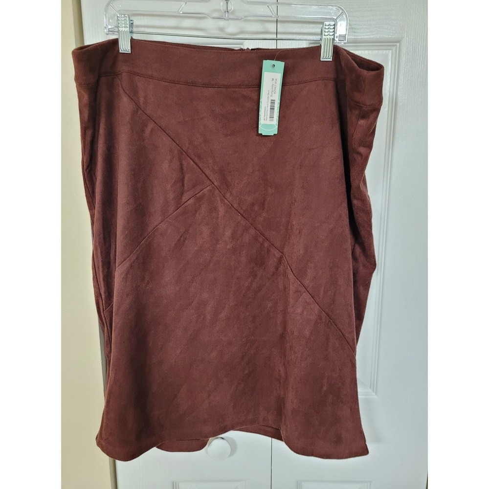 41 Hawthorn Marquetta Faux Suede Burgundy Stretch Skirt Plus Size 1X Fully Lined